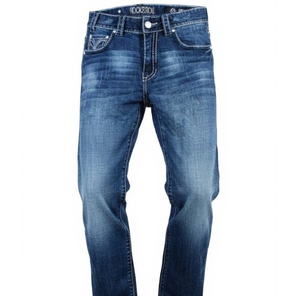 Rock & Roll Cowgirl Blue Fade Distressed Boyfriend Boot Jean 27/31 - Picture 1 of 9